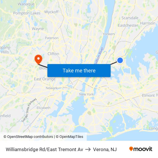 Williamsbridge Rd/East Tremont Av to Verona, NJ map