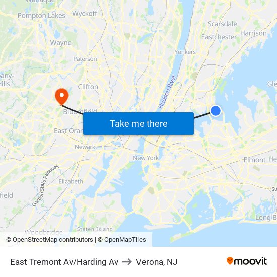 East Tremont Av/Harding Av to Verona, NJ map