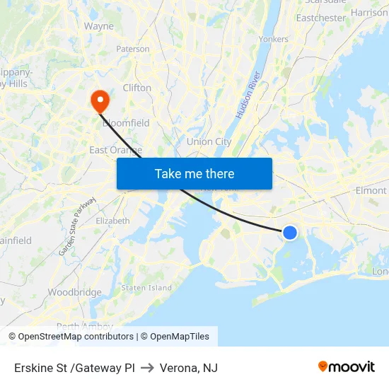 Erskine St /Gateway Pl to Verona, NJ map