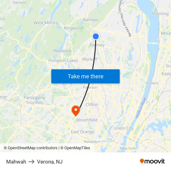 Mahwah to Verona, NJ map