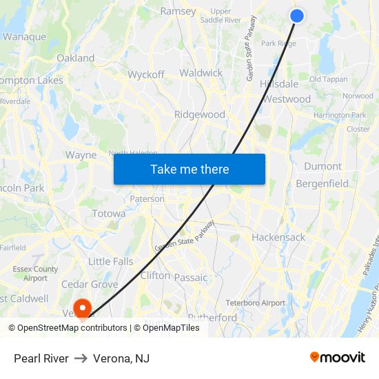 Pearl River to Verona, NJ map