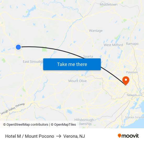 Hotel M / Mount Pocono to Verona, NJ map