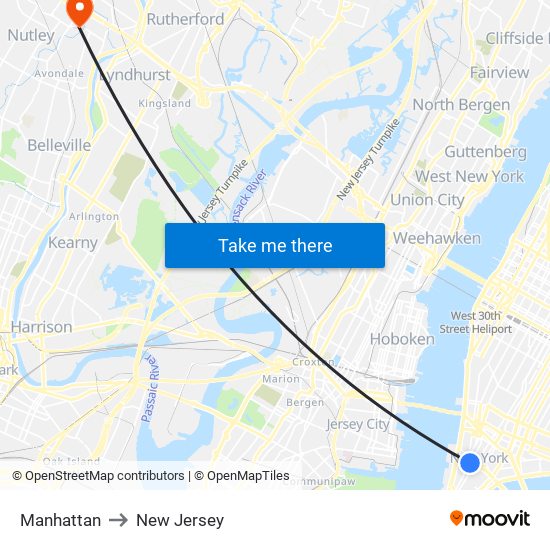 Manhattan to New Jersey map