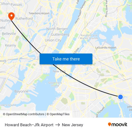 Howard Beach-Jfk Airport to New Jersey map