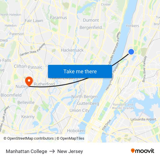 Manhattan College to New Jersey map
