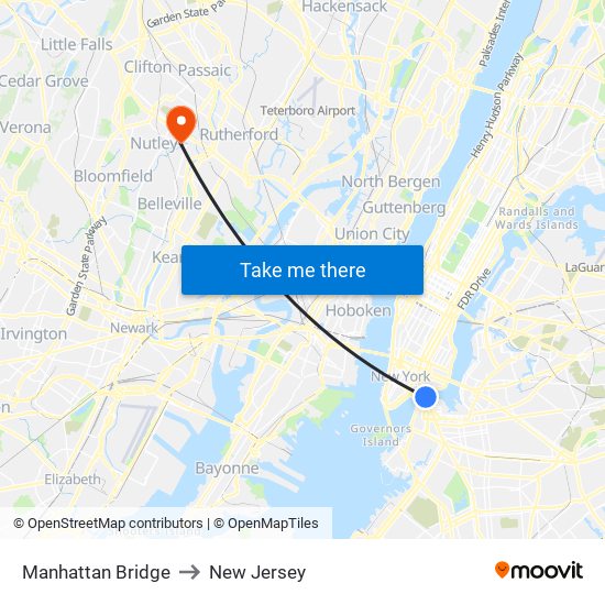 Manhattan Bridge to New Jersey map