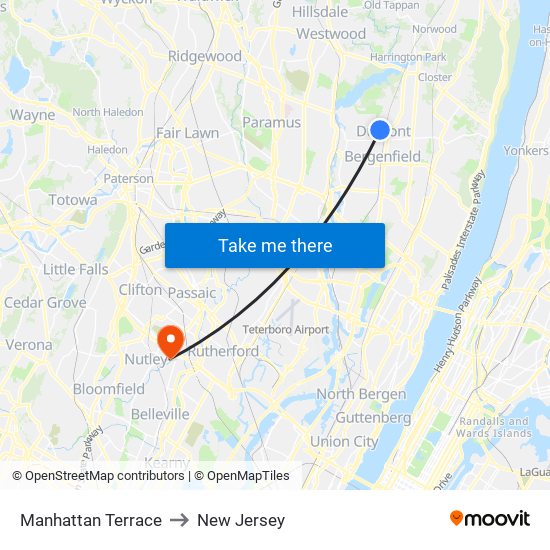 Manhattan Terrace to New Jersey map