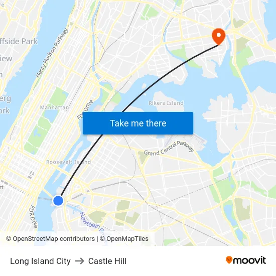 Long Island City to Castle Hill map