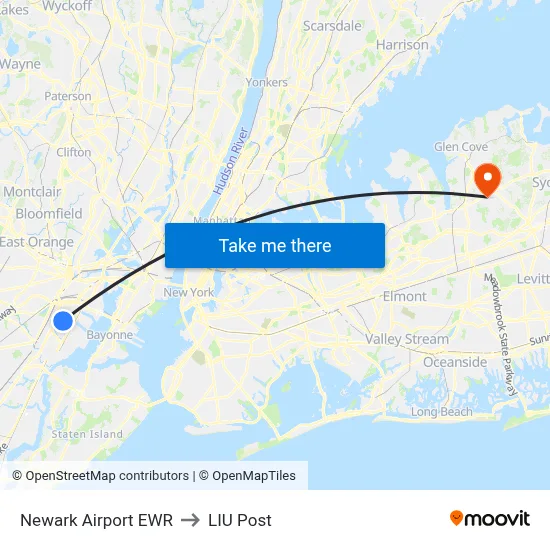 Newark Airport EWR to LIU Post map