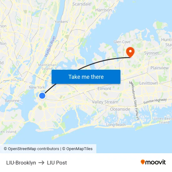 LIU-Brooklyn, 1 University Plz to LIU Post map