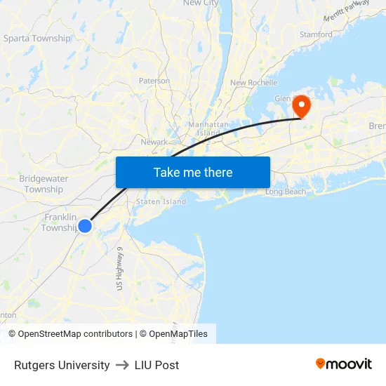 Rutgers University to LIU Post map