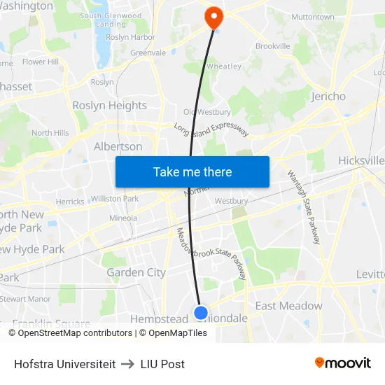 Hofstra Universiteit to LIU Post map