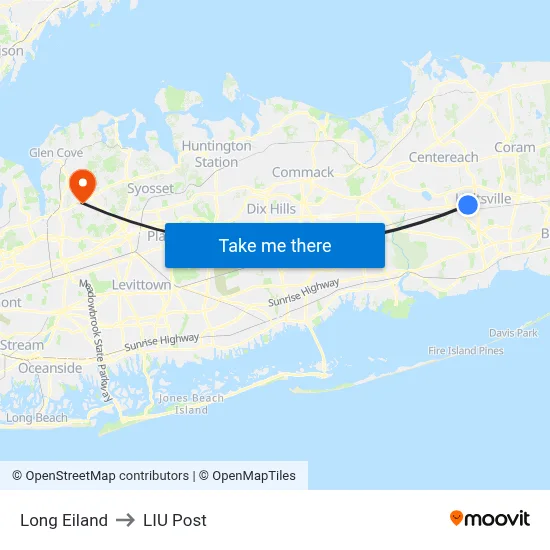 Long Eiland to LIU Post map