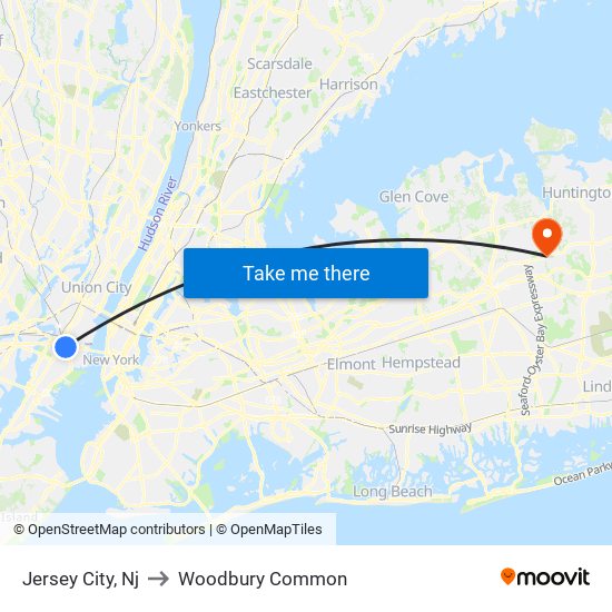 Jersey City, Nj to Woodbury Common map