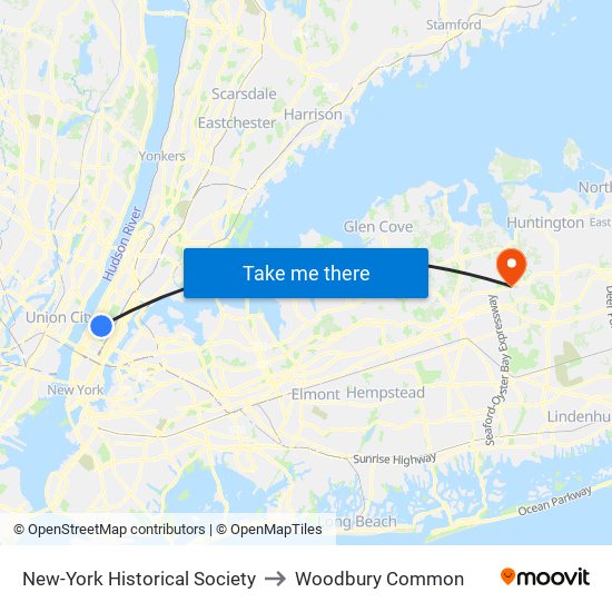 New-York Historical Society to Woodbury Common map