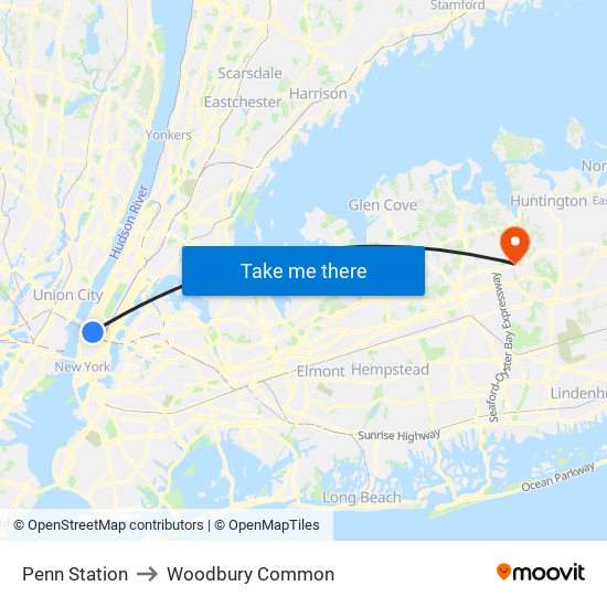 Penn Station to Woodbury Common map