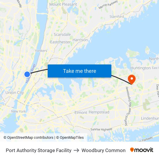 Port Authority Storage Facility to Woodbury Common map