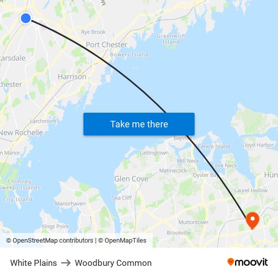 White Plains to Woodbury Common map