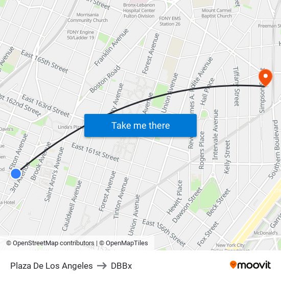 Plaza De Los Angeles to DBBx map