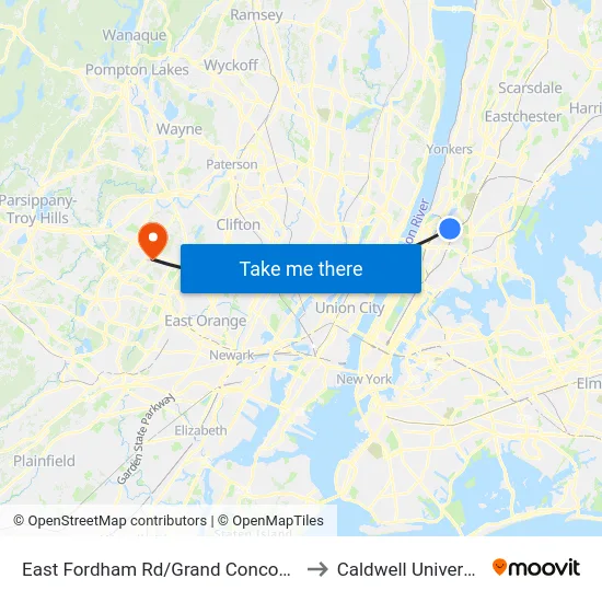 East Fordham Rd/Grand Concourse to Caldwell University map