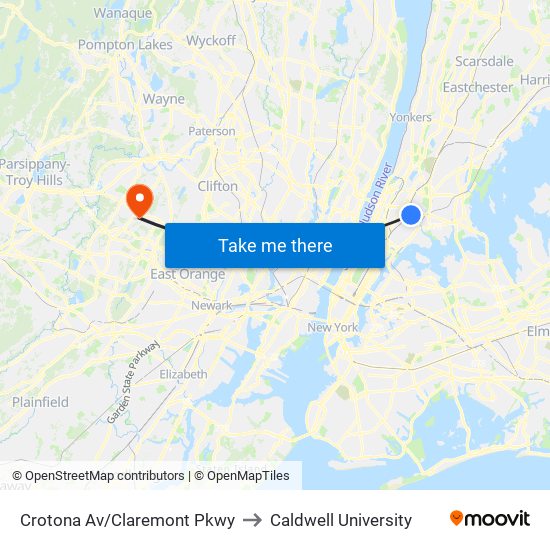 Crotona Av/Claremont Pkwy to Caldwell University map