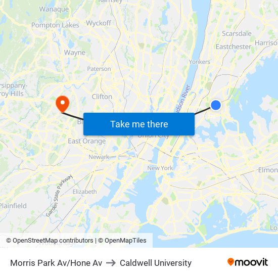 Morris Park Av/Hone Av to Caldwell University map