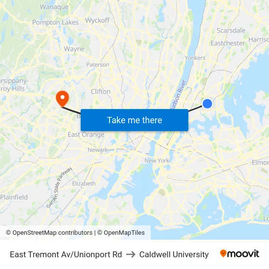 East Tremont Av/Unionport Rd to Caldwell University map