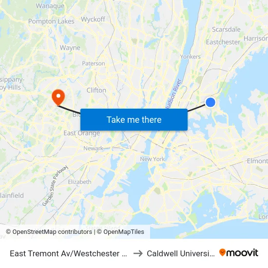 East Tremont Av/Westchester Av to Caldwell University map