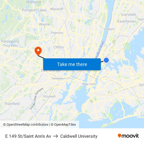 E 149 St/Saint Ann's Av to Caldwell University map