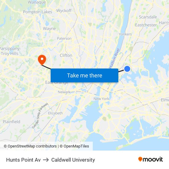 Hunts Point Av to Caldwell University map