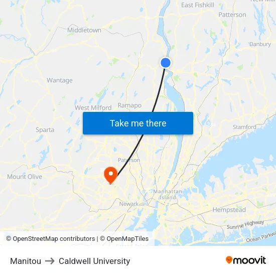 Manitou to Caldwell University map