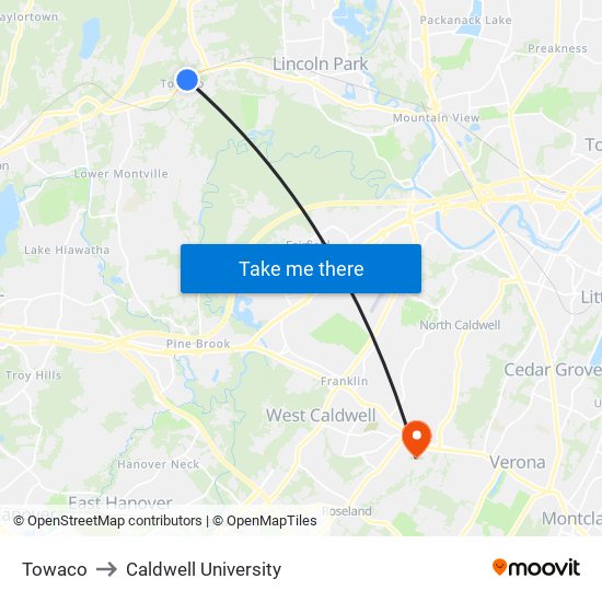 Towaco to Caldwell University map