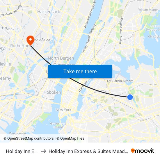 Holiday Inn Express to Holiday Inn Express & Suites Meadowlands Area map