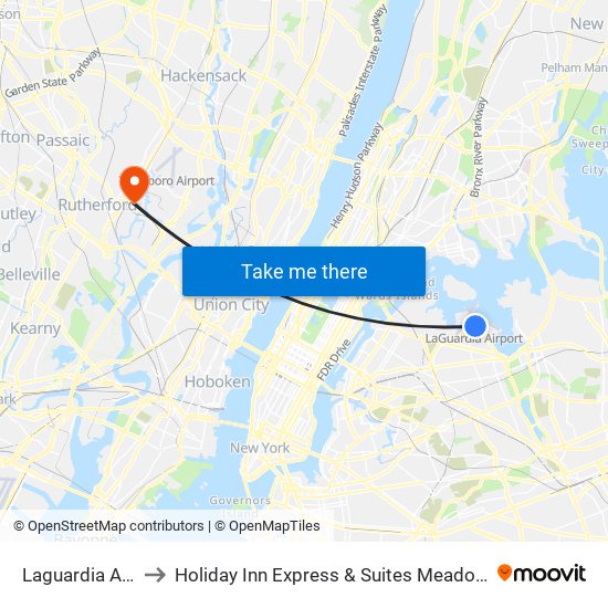 Laguardia Airport to Holiday Inn Express & Suites Meadowlands Area map