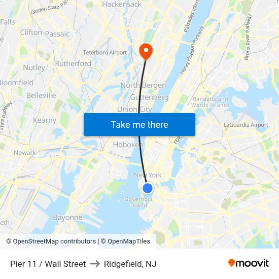 Pier 11 / Wall Street to Ridgefield, NJ map