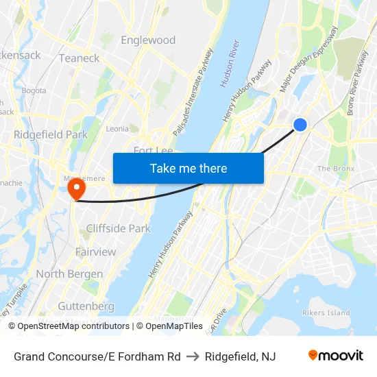 Grand Concourse/E Fordham Rd to Ridgefield, NJ map