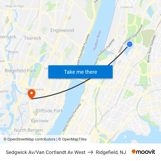 Sedgwick Av/Van Cortlandt Av West to Ridgefield, NJ map