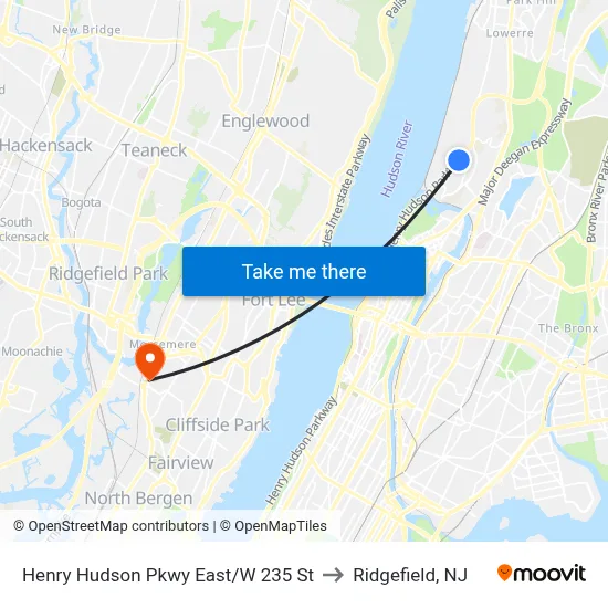 Henry Hudson Pkwy East/W 235 St to Ridgefield, NJ map