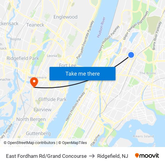 East Fordham Rd/Grand Concourse to Ridgefield, NJ map