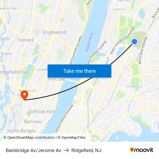 Bainbridge Av/Jerome Av to Ridgefield, NJ map