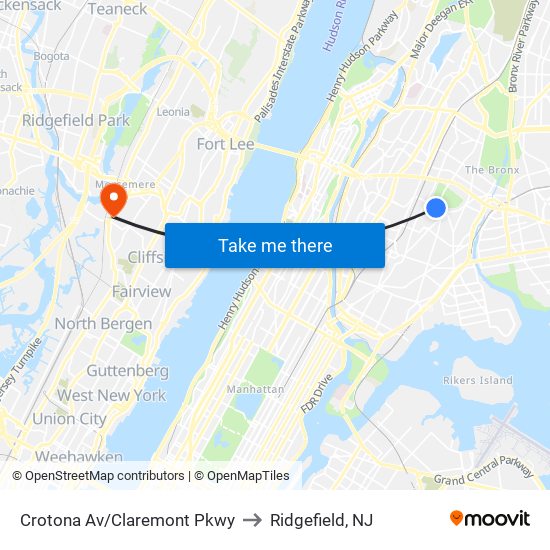Crotona Av/Claremont Pkwy to Ridgefield, NJ map