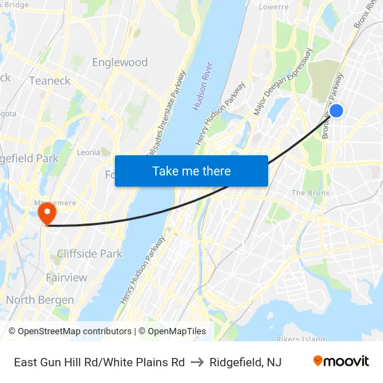 East Gun Hill Rd/White Plains Rd to Ridgefield, NJ map