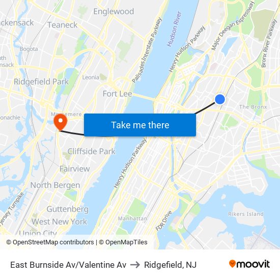 East Burnside Av/Valentine Av to Ridgefield, NJ map