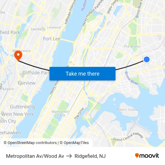 Metropolitan Av/Wood Av to Ridgefield, NJ map