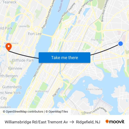 Williamsbridge Rd/East Tremont Av to Ridgefield, NJ map