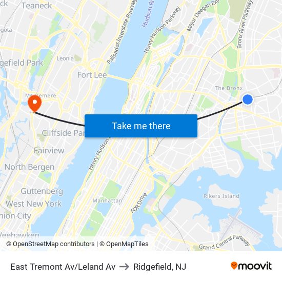 East Tremont Av/Leland Av to Ridgefield, NJ map