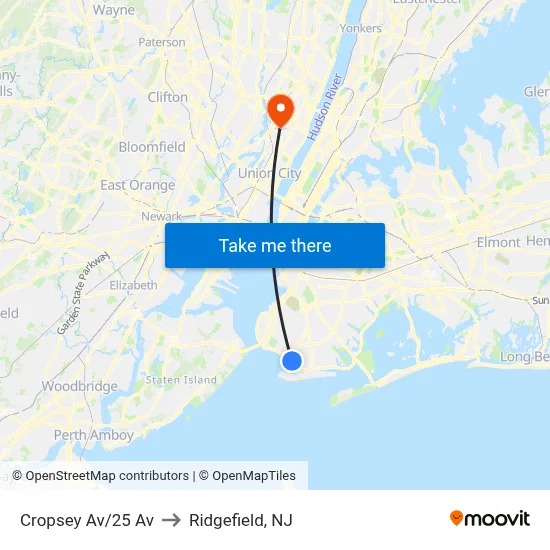 Cropsey Av/25 Av to Ridgefield, NJ map