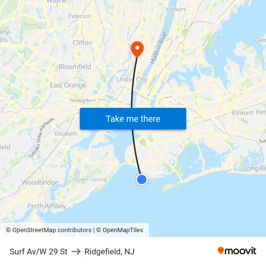 Surf Av/W 29 St to Ridgefield, NJ map