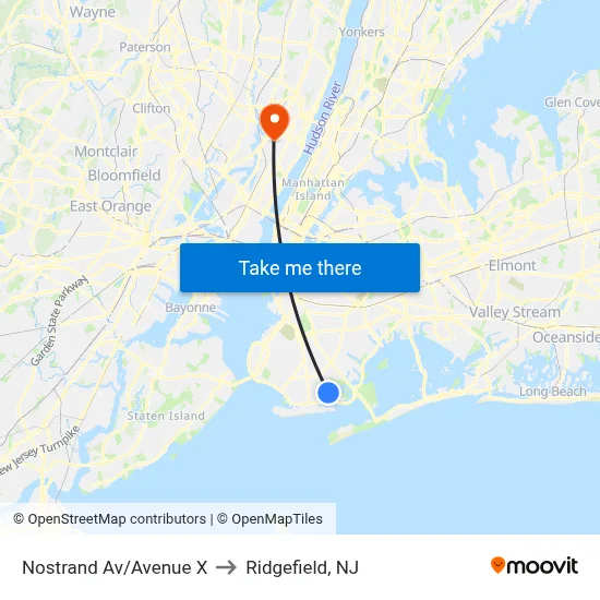 Nostrand Av/Avenue X to Ridgefield, NJ map