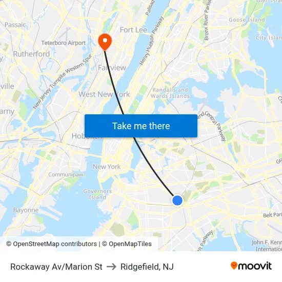Rockaway Av/Marion St to Ridgefield, NJ map
